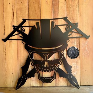 Lineman Skull Man Cave Decor - Bad Dog Metalworks Home Decor - Gifts for Him - Lineman Appreciation - Lineman Gifts - Lineman Wall Decor Black