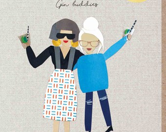 Greeting card, Gin card, Gin buddies, celebration, gin & tonic, gin,blank inside