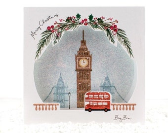 Sparkling Big Ben, London Christmas card, Pop up, 3D, laser cut card