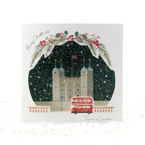 Sparkling Tower of London, Carte de Noël de Londres, Pop up, 3D, carte découpée au laser