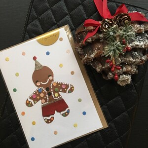Biscoito Espumante cartão de Natal finalizado à mão, boneco de gengibre, biscoito, cartão de Natal neto, neta