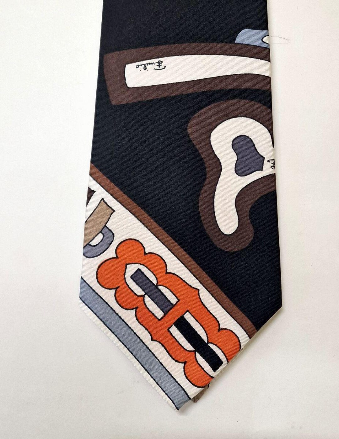 Cravate Homme Vintage Emilio Pucci En Soie - Motif Coloré Celeste - Neuve Avec étiquettes, Rare