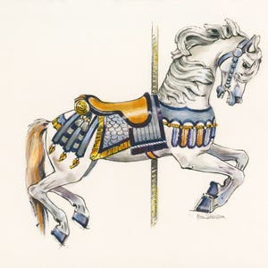 Giclee Print of Carousel Horse in Watercolor and Pen and Ink