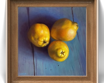 Quince Trio Giclee Print, Luminous Still Life Wall Art