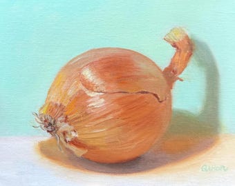Onion Still Life: Original Oil Painting, Kitchen Wall Art (6x8 inches)