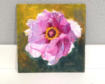 Brilliant purple peony Original Oil Painting: Expressive floral Art (6x6 inches)