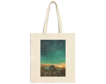 Watercolor Mountain Tote Bag: Turquoise Sky Art, Cotton Canvas