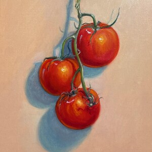 Colorful tomato original oil painting food themed artwork for home kitchen Alla prima still life fine art wall decor original gift