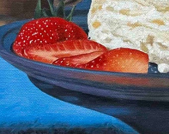 チーズケーキとコーヒーの静物画：オリジナル油絵、キッチンアート（9