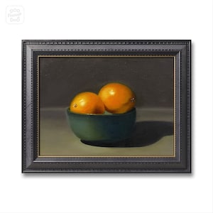 Orange still life original oil painting food themed artwork for kitchen zen wall decor photorealistic fine art gift