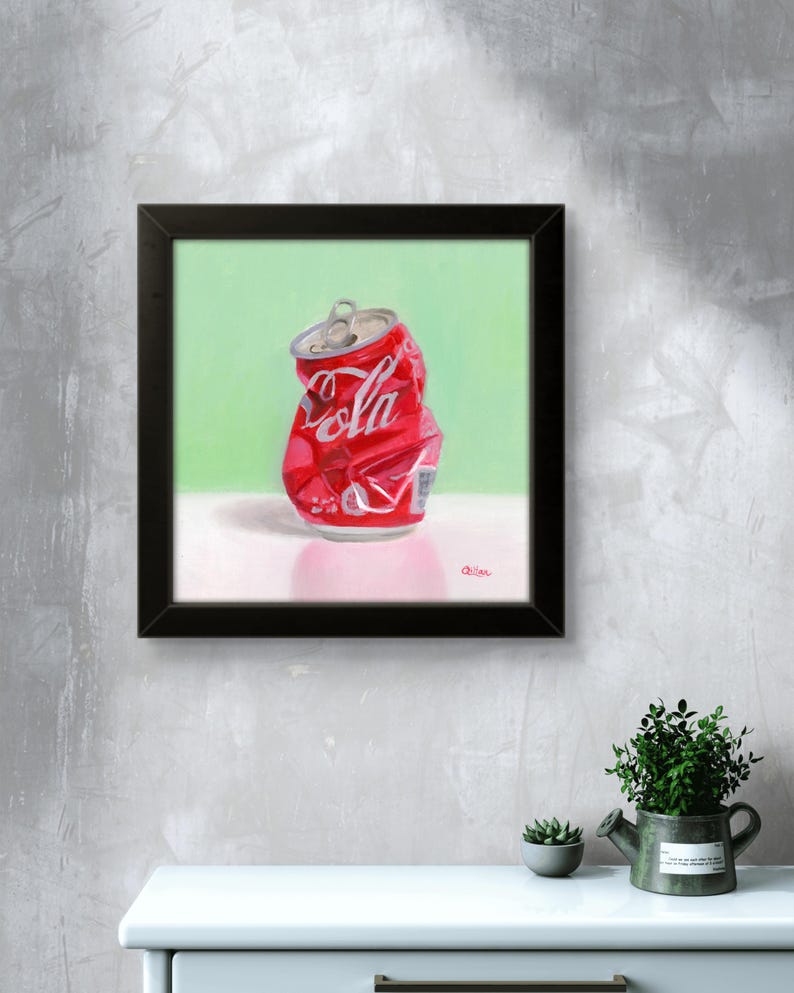 Crushed Cola Still Life Oil Painting: Fun Kitchen Food Art (8x8 Inches ...