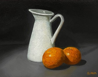 Clementine Still Life Oil Painting: Kitchen Food Art (9x12 inches)