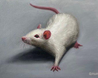 ネズミの絵画 農家の動物 オリジナルアート マウスの油絵 ペットの 