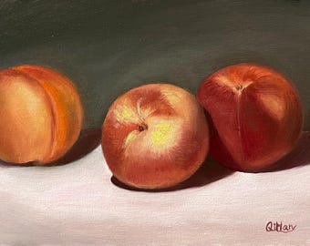 Made to Order Peaches Still Life, Custom Original Oil Painting