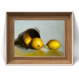 Zitrone Fine Art Print von einem original Ölgemälde Essen-Thema für Küche gelbe Stillleben Wanddeko fotorealistisch Geschenk