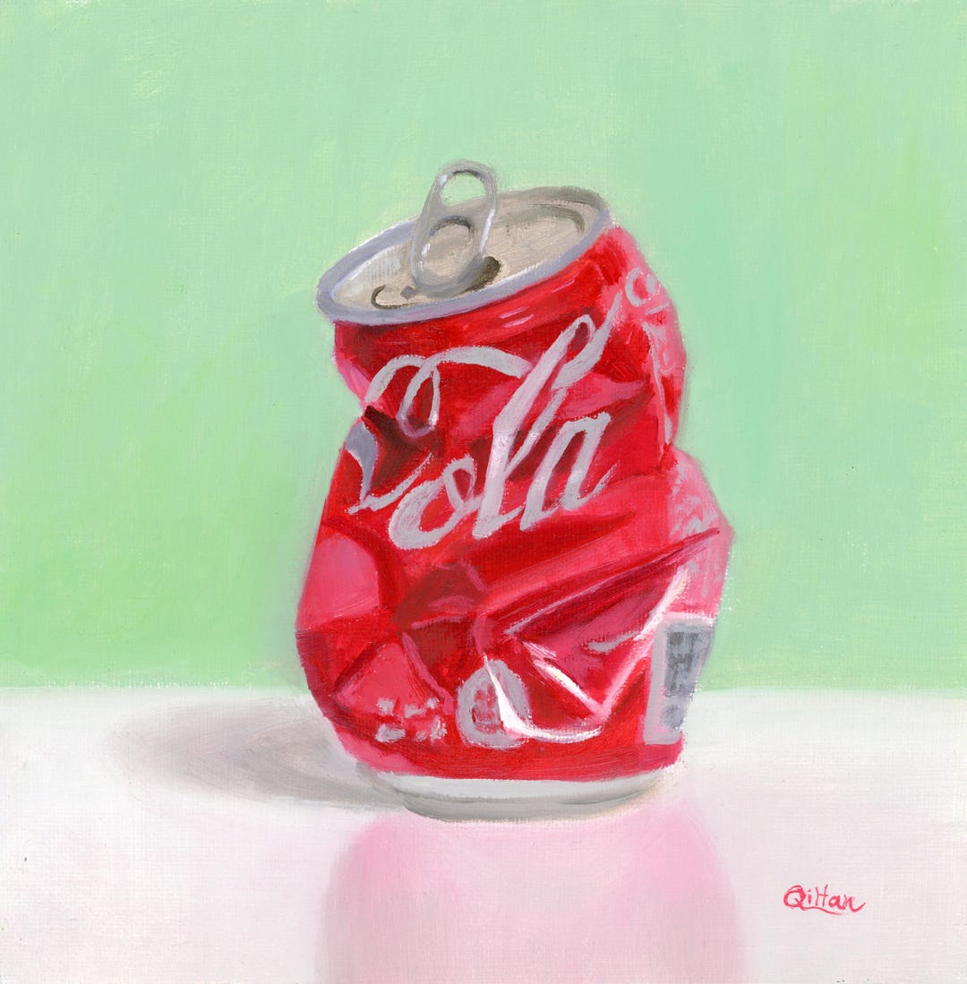 Crushed Cola Still Life Oil Painting: Fun Kitchen Food Art (8x8 Inches ...