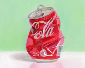Crushed Cola Still Life Oil Painting: Fun Kitchen Food Art (8x8 inches)