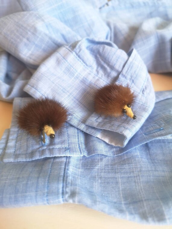 Vintage Mink Fur Hedgehog Cufflinks, Kitsch, 60s A
