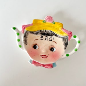 Vintage Lefton Miss Dainty Tea Bag Holder kitschy caddy priss | Kitsch Kitchen | Tea |