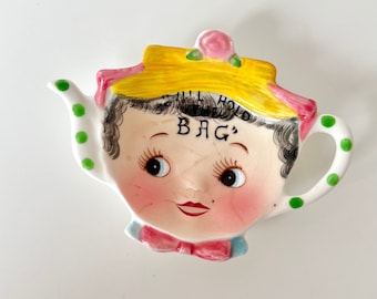 Vintage Lefton Miss Dainty Tea Bag Holder kitschy caddy priss | Kitsch Kitchen | Tea |