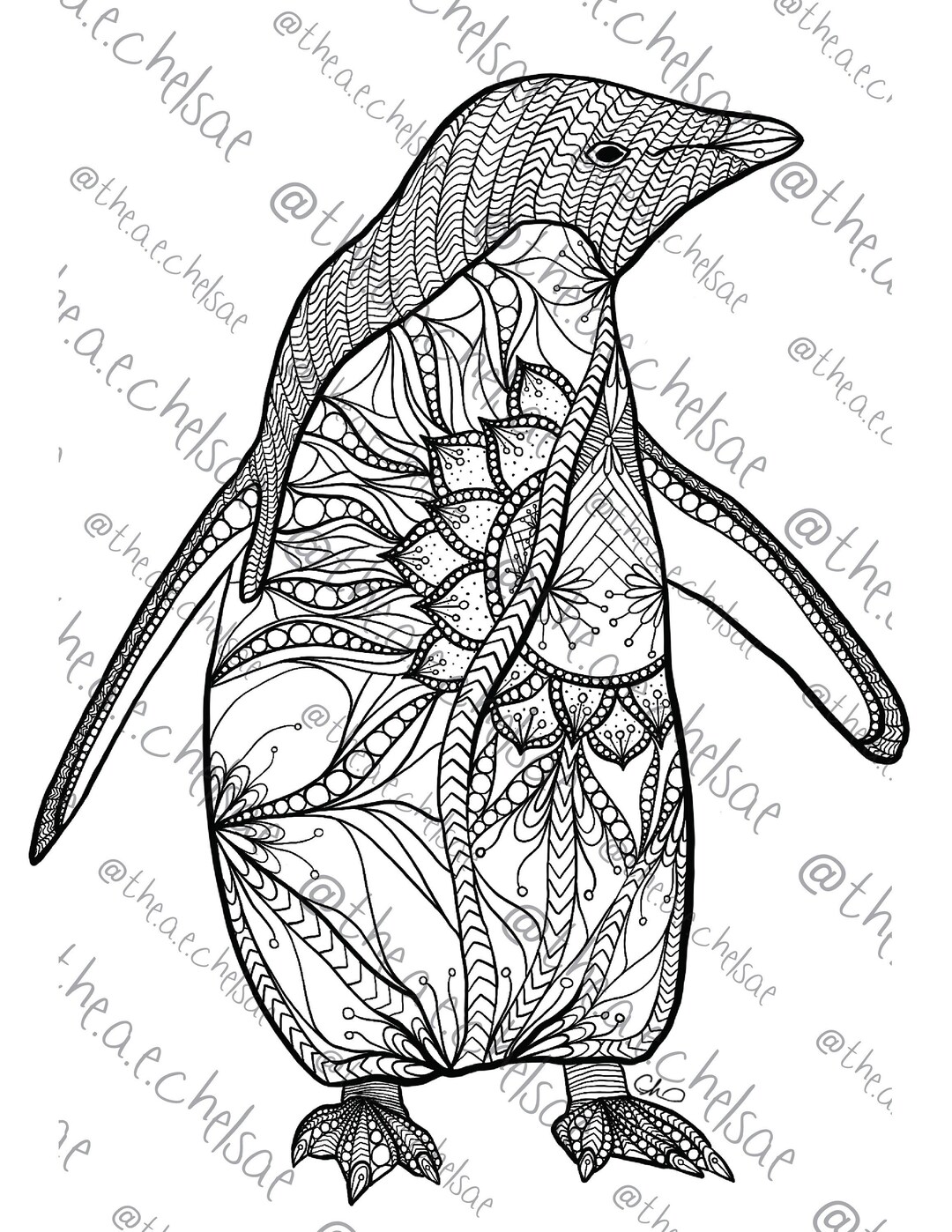 Penguin Adult Coloring Page - Etsy