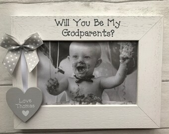 Personalised Will You Be My Godparents Gift Wooden Handcrafted Photo Frame Picture Keepsake Any Wording 6x4 5x7