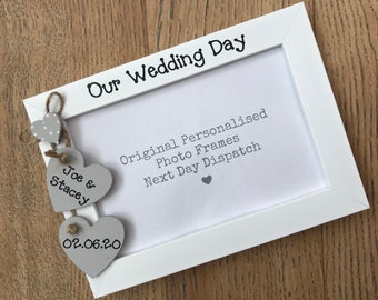 Handcrafted Personalised Our Wedding Day Gift Photo Picture Frame Keepsake Quick Dispatch Any Wording 6x4" 5x7" 8x6" 10x8"
