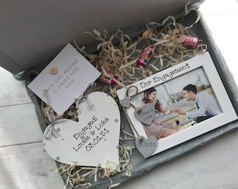 Personalised Congratulations Engagement Photo Frame Wooden Plaque Gift Hamper Set Keepsake Letterbox Gift