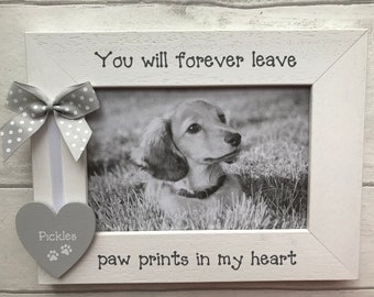 Personalised Wooden Handcrafted Dog Paw Prints Pet Loss In Memory Remembrance Photo Frame Picture Keepsake Any Wording 6x4 5x7