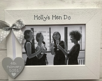 Personalised Hen Do Bride Memory Gift Wooden Handcrafted Photo Frame Picture Keepsake Any Wording 6x4 5x7