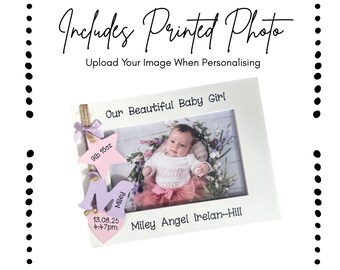 Personalised New Baby Girl Birth Photo Frame, Keepsake Gift 6x4 Print