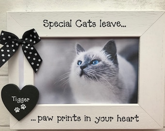 Personalised Wooden Handcrafted Special Cats Paw Prints Memory Remembrance Pet Photo Frame Picture Keepsake Gift Any Wording 6x4 5x7