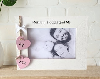 Personalised Mummy, Daddy And Baby New Family Baby Gift Handcrafted Wooden Photo Frame Picture Keepsake Any Wording 6x4 5x7