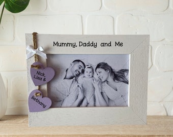 Personalised Mummy Daddy and Me Baby New Born First Photo Gift Handcrafted Wooden Photo Frame Picture Keepsake Any Wording 6x4 5x7