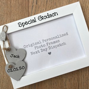 Handcrafted Personalised Special Godson Christening Day Gift Photo Picture Frame Keepsake Quick Dispatch Any Wording 6x4" 5x7" 8x6" 10x8