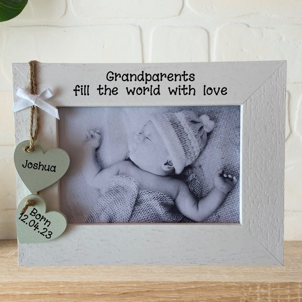 Personalised Grandparents Fill The World With Love New Grandparents Gift Handcrafted Wooden Photo Frame Picture Keepsake Any Wording 6x4 5x7