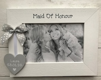 Personalised Maid Of Honour Thank You Gift Wooden Handcrafted Photo Frame Picture Wedding Keepsake Any Wording 6x4 5x7