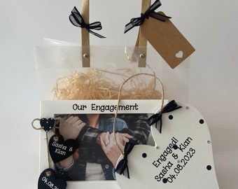 Personalised Congratulations Engagement Photo Frame Wooden Plaque Gift Hamper Set Keepsake Letterbox Gift