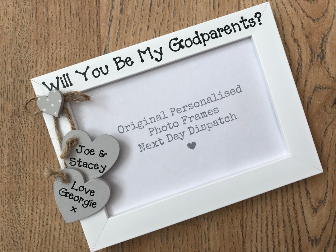 Cornice Portafoto In Legno Con Scritta "Will You Be My Godparents" – Regalo Per Futuri Padrini, Idea Regalo 10x15 Cm