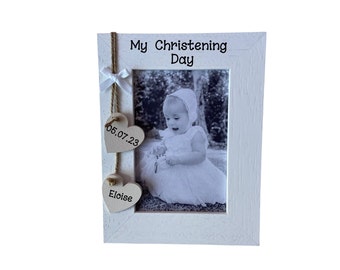Personalised My Christening Day Handcrafted Wooden Photo Frame Picture Keepsake Gift Any Wording 6x4 5x7