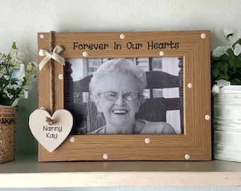 Personalised Memorial Photo Frame - Forever In Our Hearts - Remembrance Gift with Custom Heart Charm