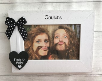 Personalised Cousins White Wooden Handcrafted Photo Frame Gift Any Wording 6x4 5x7