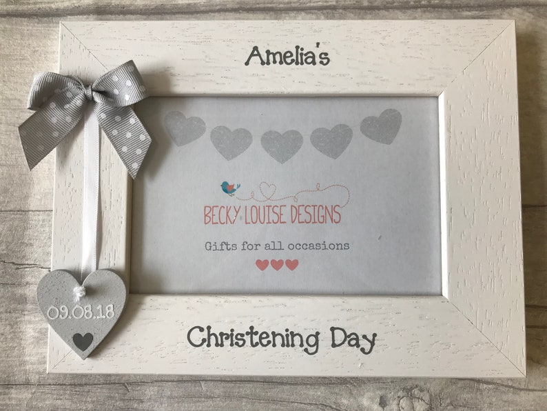 Personalised Christening Day Handcrafted Photo Frame Any Wording 6x4 image 1