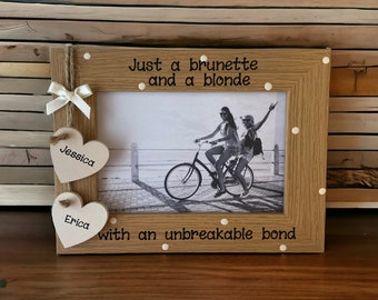 Personalised Friend Picture Frame Gift- Custom Engraved Photo Frame with Wooden Hearts