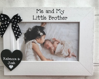 Personalised Siblings Me and My Little Brother White Wooden Handcrafted Photo Frame Gift Any Wording 6x4 5x7