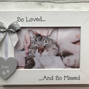 Personalised Wooden Handcrafted Cat Memory Remembrance Pet Photo Frame Picture Keepsake Gift Any Wording 6x4 5x7