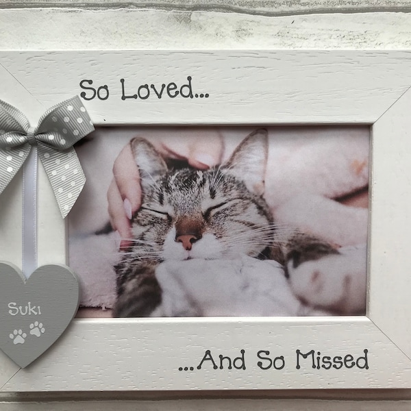 Personalised Wooden Handcrafted Cat Memory Remembrance Pet Photo Frame Picture Keepsake Gift Any Wording 6x4 5x7