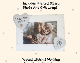 Personalized Father's Day Photo Frame - 'I Love You Daddy' Gift, Polka Dot White Frame