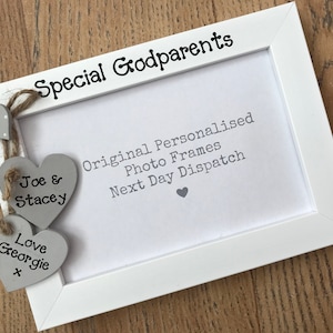 Personalized Godparent Photo Frame - Custom Wooden Hearts Gift