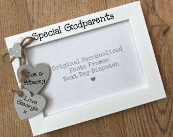 Personalized Godparent Photo Frame - Custom Wooden Hearts Gift